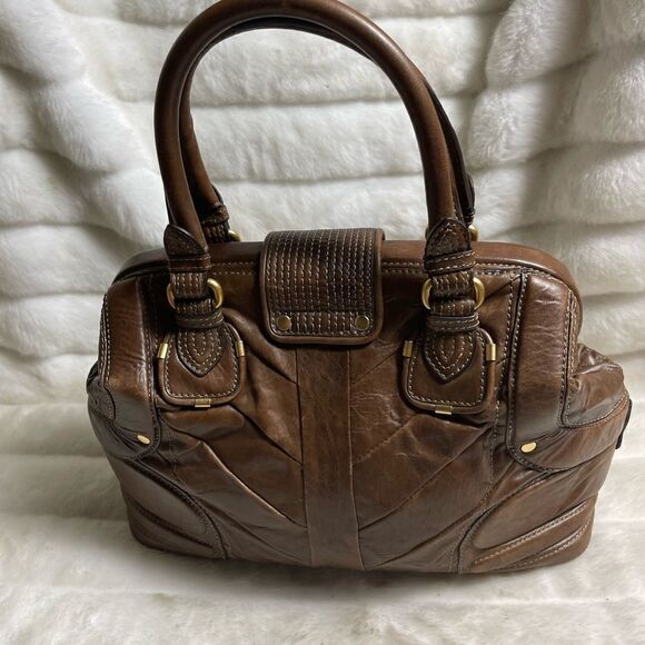 Vintage leather brown juicy Couture large satchel frame top crush lock . - Picture 6 of 16